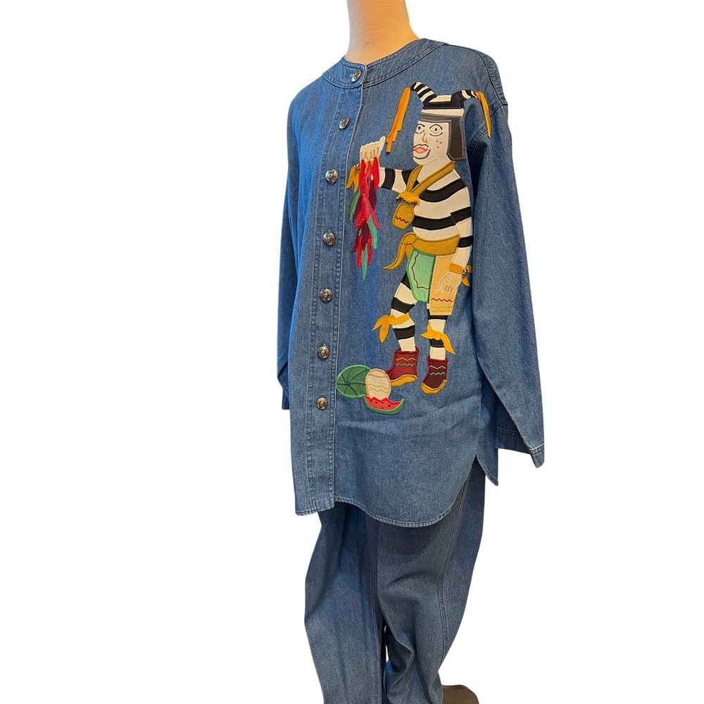 Sunbelt Denim Southwest Appliqué Folk Art Kachina Festive Chili Dancer Pants Set